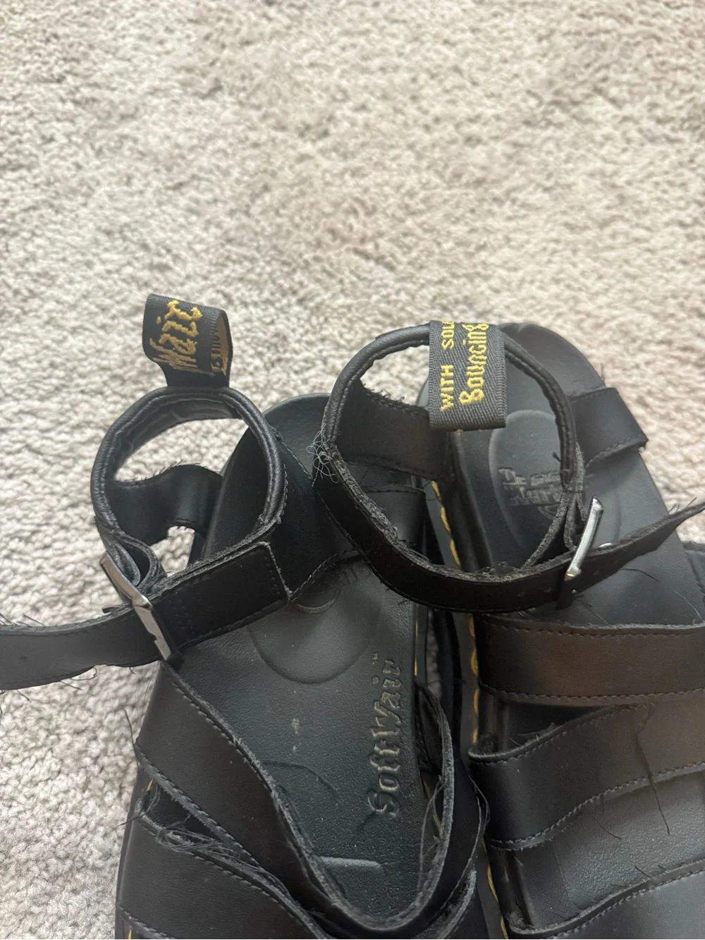 Dr. Martens Black Sandal with Yellow Stitching